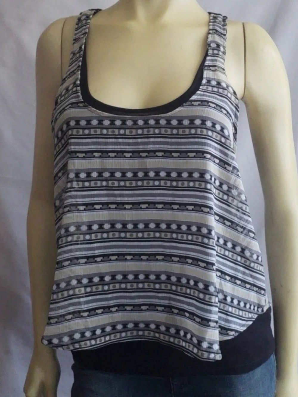 Guess Black and White Striped Layered Tank Top